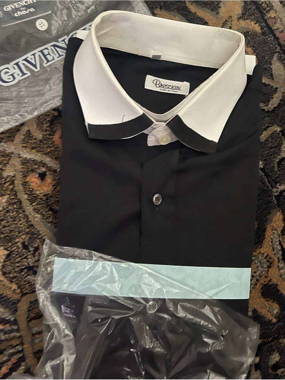 Bresciani Black Dress Shirt with White Contrast Collar